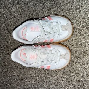 Adidas Kids White and Pink Sneakers with Tan Sole